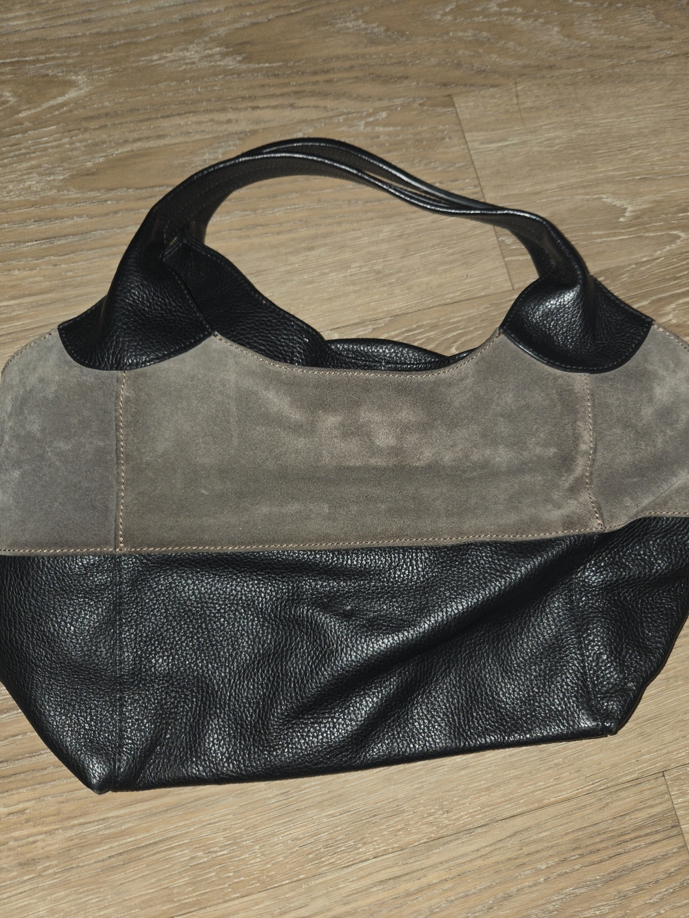 Sundance Leather Black and Taupe Two-Tone Shoulder Bag Boho